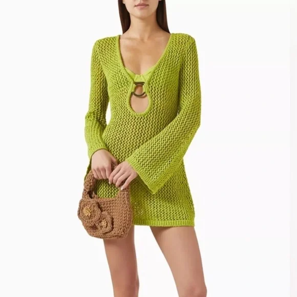 Monday Swimwear NWT Montego Mini Dress - Chartreuse Petit Crochet - Picture 1 of 4